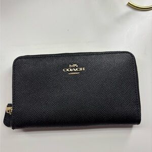 Coach Black Textured Wallet with Gold Accents